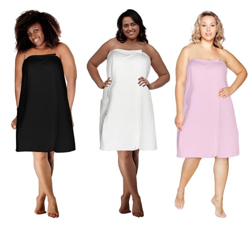Plus Size Luxury Spa Wrap 1X-6X Bath Beauty Shower Towel Swim Cover Up Wrap Cotton Terry Velour with Snaps 1X 2X 3X 4X 5X 6X (Pretty Pink, 4XL 3X-4X)