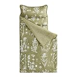 Wake In Cloud - Toddler Nap Mat with Pillow and Minky Fleece Blanket, for Kids Boys Girls in Daycare Preschool Kindergarten, Roll Up Sleeping Bag, Botanical Olive Green, Standard Size