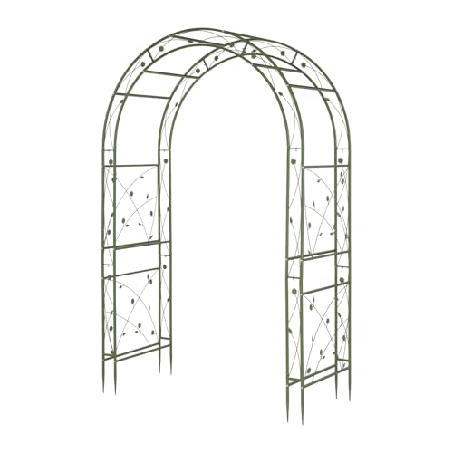 Bonnlo Arco de Jardín Metálico Doble, 212x59x139 cm, Arco para Rosas con Diseño de Hojas en los Laterales, Estructura Resistente para Plantas Trepadoras, Decoración para Boda y Exterior, Color Verde