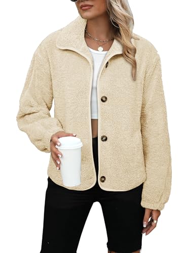 Glamaker Womens Sherpa Fleece Fuzzy Jackets Casual Warm Winter Button Down Long Sleeve Fluffy Coats 2025 Fall With Pockets