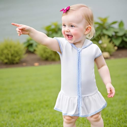 SAYOO Girls Terry Cloth Swim Cover Up Kids Hooded Swimsuit Coverup Zip-Up Striped Color Contrast Beach Bathing Robe Dress4