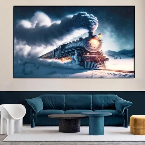 Peinture décoration d'intérieur avec train en mouvement, affiche toile salon 80x120cm