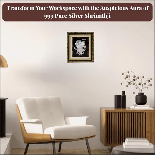 Image of 999 Pure Silver Shrinathji Frame for Home & Office | PremiumSilver | Pooja Room & Wall Decor | Housewarming, Wedding & Festival Gifts | Certificate Included | Size 5.5x5 inch