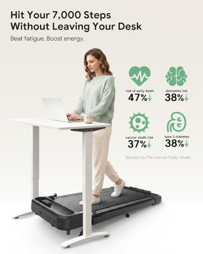 Image of UREVO Strol 2E Pro Smart Walking Pad Treadmill with APP, 12% Incline, Compact Walking Pad with Safety Handle, Plug & Play, Desk Treadmill with LED Display, Walking & Running for Home Office
