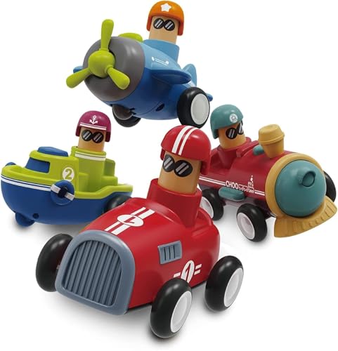Image of SPITEN Pack of 4 Toy Cars Push and Go Play Set Friction Powered Car Pull Back Vehicles Transport Press and Go Gifts for Babies Toddlers Kids Boys Girls