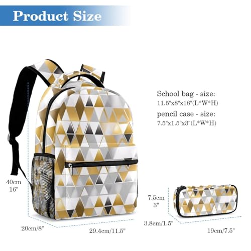 Sac à dos pour ados grand compartiment et sa trousse géométrique dorée - 2