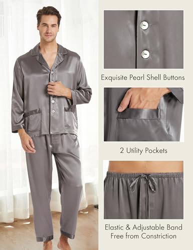 Image of LilySilk 100% Silk Pajamas for Men Soft 19MM Real Mulberry Silk Sleepwear Mens Silk Pajamas Set Lightweight Male Pjs