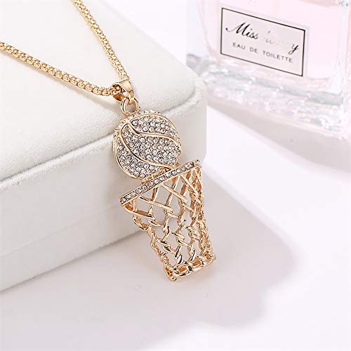 YOOESTORES82 14k Gold Basketball Chain Necklace, Hiphop Rhinestone Hoop Sports Pendant With Necklace4