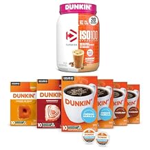 Dunkin Coffee Variety Pack K-Cups 60 Pods + Dymatize x Dunkin Capuccino 95 mg Caffeine ISO100 Whey Protein Powder Bundle