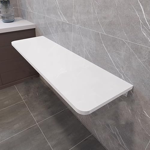 Space-Sing - Mesa de cocina plegable para montaje en pared, soporte de metal, esquinas redondeadas, tablero de densidad gruesa, 120 x 40 cm, ideal para dormitorio y cocina (blanco)