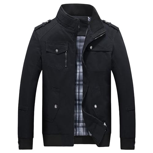 Manteau casual cranté à revers homme veste costume trois boutons coton noir L