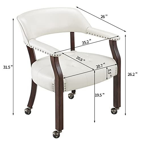 Leemtorig Dining Chairs With Casters And Arms, Accent Kitchen Table Chairs With Wheels, Roller Poker Table Chairs, Wooden Game Table Chairs, Cherry Legs & Ivory, Sy-1533-Wt #TOP2