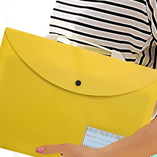 Image of True-Ally 5 pcs Bright Color Envelope Folder, Poly-Plastic A4 Documents File Storage Bag with Snap Button Certificate File Holder Document Folder for Certificates (Yellow)