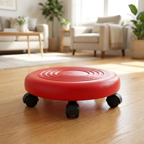 低床ローリングスツール 360度回転ホイール付き 静音設計 ポリウレタンレザークッション 低所作業・床掃除に便利 キッチン オフィス ガレージ 自宅用 移動式ミニ椅子 (A,A)