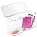 mDesign Office Supplies Desk Organizer Box with Lid for Staplers, Scissors, Pens, Sticky Notes, Highlighters, Tape - 7" Tall, Long, Clear