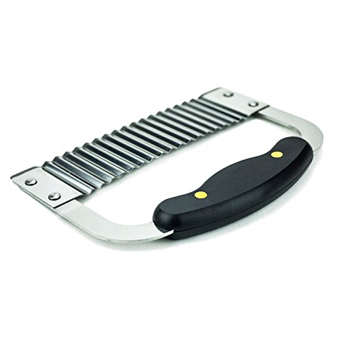 Huji Black Handled Crinkle Cut Knife Salad Chopping Knife and Vegetable French Fry Slicer Steel Blade Cutting Tool, Silver (1 Pack, Crinkle Cutter)