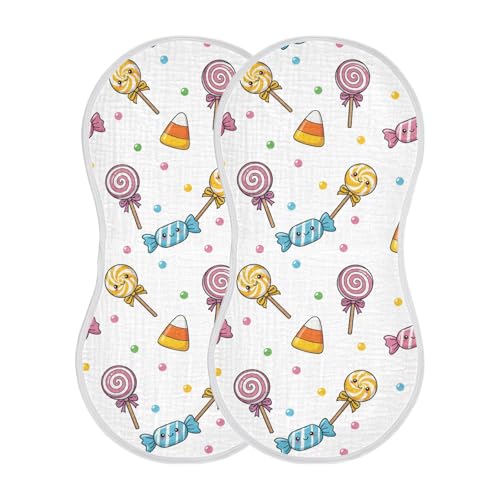 2 Pack Muslin Burp Cloths Halloween Colorful Candies Cotton Baby Burp Cloths Extra Absorbent and Soft Burping Cloth for Newborn Must Haves, Large 22
