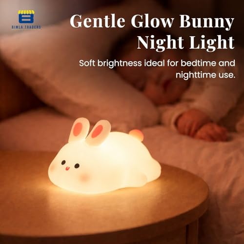 Image of Btag Kids Cute Little Bunny Night Light | Touch Silicone Animal Night Lamp | Ideal Gift for Boys, Girls, Toddlers, and Nursery (Bunny)