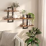 HOOBRO Floating Shelves, 15 Inch Wall Shelf Set of 2, Wall Mounted Storage Shelves 2-Tier, Hanging Bathroom Shelves, for Living Room, Bedroom, Bathroom, Kitchen, Rustic Brown and Black BF32BJ01