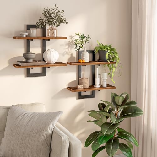 HOOBRO Floating Shelves, 15 Inch Wall Shelf Set of 2, Wall Mounted...