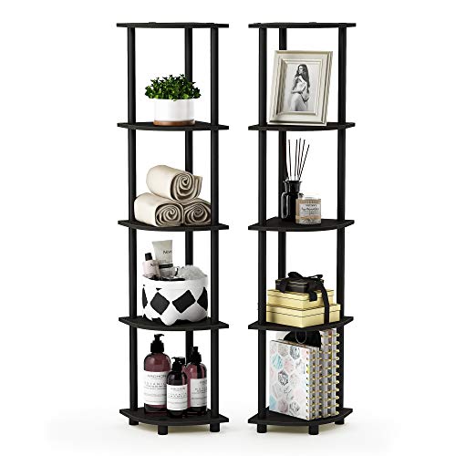 Image of Furinno TURN-N-TUBE Corner Shelf Set of 2, 5-Tier Corner Bookshelf, Open Storage Shelves, for Organization and Storage, Living Room, Home Office, Garage, Espresso