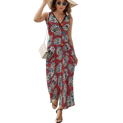 Robe sans manches à col en V style hawaïen décontractée pour femme