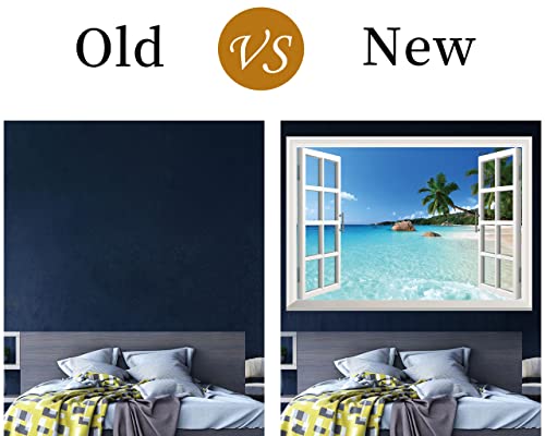 FLFK Fake Window Wall Sticker - Summer Beach Faux Window Wall Mural for Wall Decor, Stick and Peel Wall Decals,80"x60",Set of 5 Sheets by FLFK - Image 5