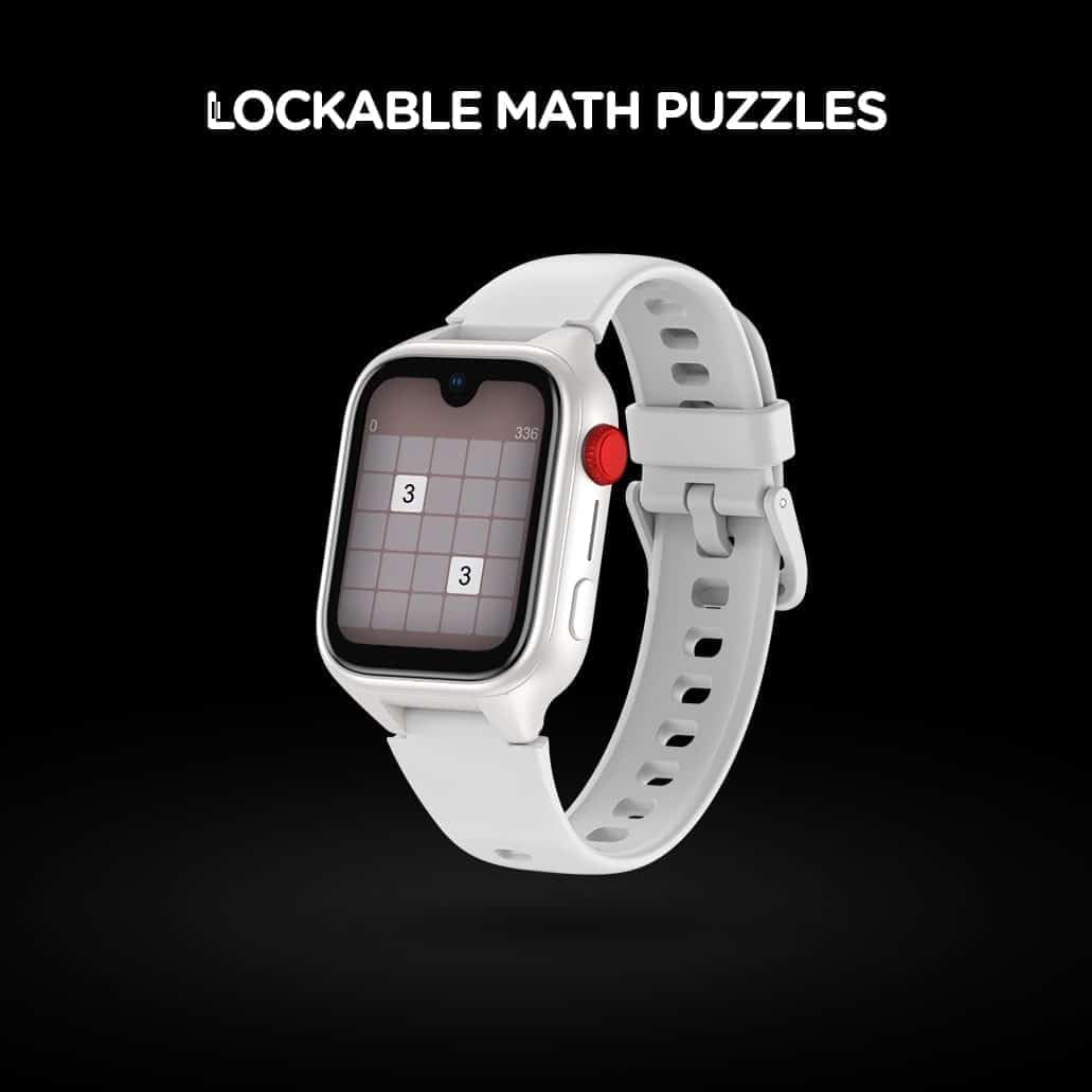 KidsOClock GL50 Smart Watch displaying a math puzzle game