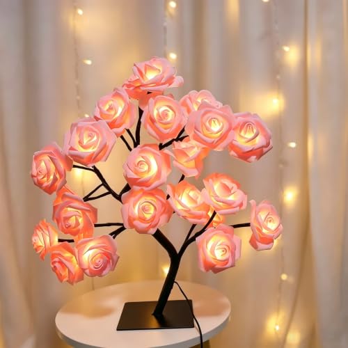UMEUC Pink LED Rose Tree Table Lamp USB Powered Floral Night Light
