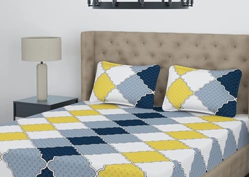 Image of BEVI Premium Microfiber 300 TC Fabric Pillow Cover | Ultra Soft & Smooth | Printed Color Pillow | Fade Resistant & Wrinkle Free | Luxury Home Decor | Pack of 2 | White Yellow Damashk