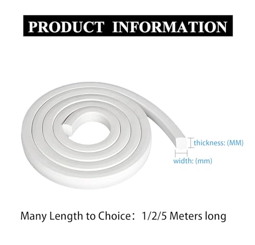 Estresen Silikonschaum Dichtungsstreifen Größe 10mm x 20mm, Quadratischer Schwamm, Weißer Streifen, Weich, für Heimwerker, Fenstertür-Dichtungsmaschine, Dichtungsschaumschlauch Länge:5 Meters