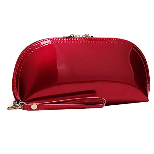 ZLMBAGUS Fashion Cosmetic Bag Patent Leather Makeup Pouch Wristlet Zipper Makeup Case Holder Coin Purse Clutch Red - Image 7