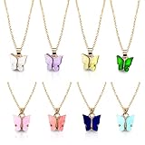 8Pcs Butterfly Chain Necklace Set - Acrylic Butterfly Pendant Necklace Sets for Women Necklace Butterfly Cut Jewelry - Jewelry Colorful Necklace for Women Chain Pendant Necklace Set