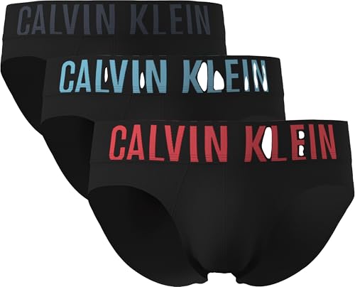 Calvin Klein Hip Brief 3Pk 4W8   Black W Ombre Blue Logo Blac Large, 4w8   Black W Ombre Blue Logo Blac, M