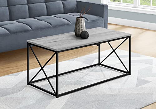 Monarch Specialties 3782 Coffee Table, Accent, Cocktail, Rectangular, Living Room, 40" L, Metal, Laminate, Contemporary, Modern Table-40, 40.5" L X 20" W X 18" H, Grey Wood-Look/Black #TOP1