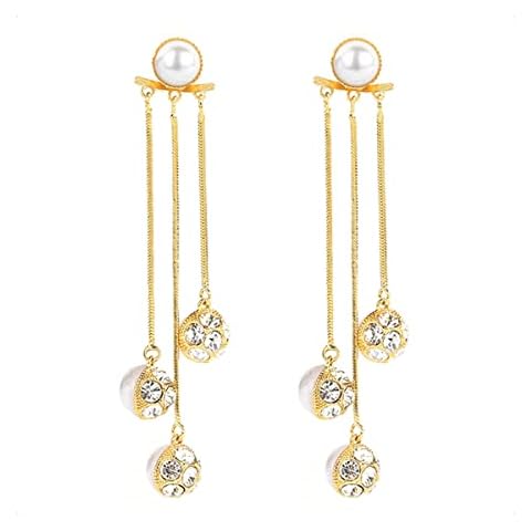 KONFEN Drop Earrings Dangle Earrings for Women, Dangly Dangling Earrings Pearl for Girls, Gold Plated Tassel Earrings with Cubic Zirconia, Hypoallergenic Christmas Ladies Jewellery Gifts (Gold) Cover