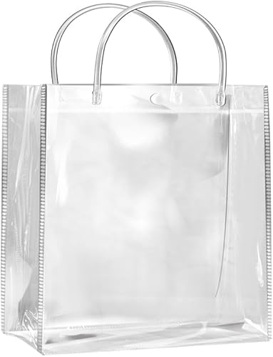 Miniatura 2 de SHIPKEY Paquete de 10 bolsas de regalo transparentes de 8 x 3.1 x 8 pulgadas, bolsa de regalo cuadrada transparente con asas, bolsas de compras de