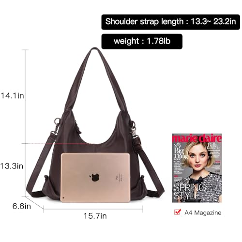 Image of Leather Hobo Crossbody Bag for Women Large Shoulder Hobo Purses Genuine Leather Handbag Coffee