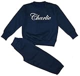 Kids Essentials Personalised Boys Girls Baby Name Tracksuit Sweatshirt Joggers Loungewear (Navy, 1-2 Years)