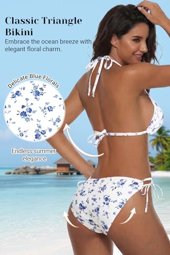 Image of Tempt Me Women Triangle Bikini Sets Halter Two Piece Sexy Swimsuit String Tie Side Bathing Suit