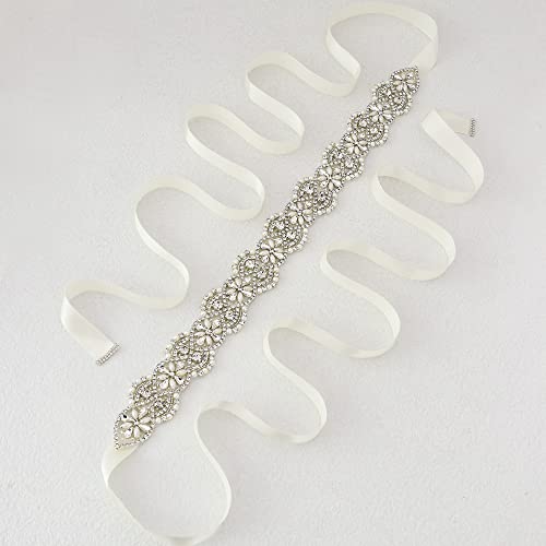 Yanstar Wedding Bridal Belts In Silver Gold Rhinestone Crystal Pearl With Ivory Sash For Wedding Dress Prom Gown-17.7In1.6 #TOP4