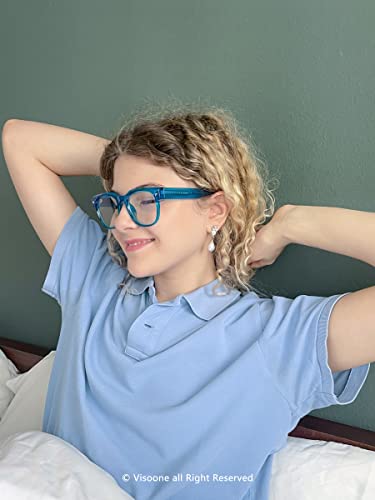 Image of VISOONE Square TR90 Blue Light Blocking Glasses with Anti Glare Computer Glass Woman and Men SAGE