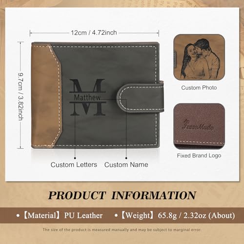 Personalized Fathers Day Wallet with Photo & Name | Custom Wallets for Men | Unique Personalized Gifts for Men Dad | Leather Engraved Wallet (Style 3)3