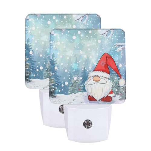 Image of Christmas Gnomes Snowfall LED Plug-in Night Lamp 2 Piece Set, Auto Sensor Nightlights Set of 2 for Bedroom Bathroom Stairs