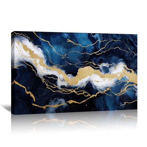 Abstract Wall Art Navy Blue and Gold Picture Living Room