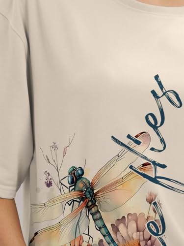 Image of HELLCAT Beige Printed Loose Fit Crew-Neck Crop T-Shirt for Women