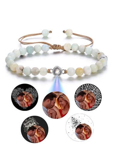 Jovivi Personalisiertes Armband Mit Foto Bild Projektion - 100 Sprachen Ich Liebe Dich Fotoarmband für Herren Damen - Freundschaftsarmbänder Personalisierte Geschenke (Amazonenstein)