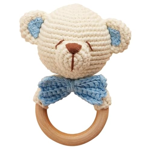 Image of Chippi & Co Wooden Crochet Baby Rattle, Crochet Toys Stuffed Animals Easter Gifts for Kids, Wooden Newborn Toys, Unique Easter Basket Stuffers, Basket Filler, Baby Shower Decor (Huggy Baby Bear)