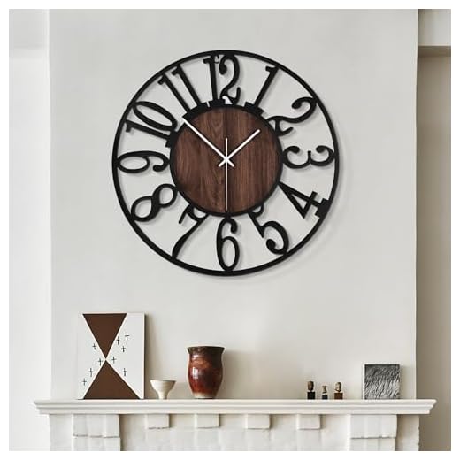 LEIKE Large Wall Clocks,Silent,Non Ticking,Battery Operated Small Vintage Round Modern Wood Wall Clock for Living Room, Bedroom,Kitchen,Farmhouse,Office Decor-13.5 Inch(Black-Arabic Number)