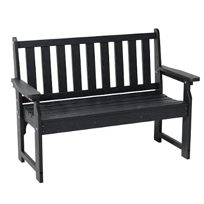 45" Outdoor Bench for 2 Persons, HDPE All-Weather Garden Bench with 800 lbs Capacity, Heavy Duty Weatherproof Patio Benches for Front Porch, Backyard, Lawn, Park, Black